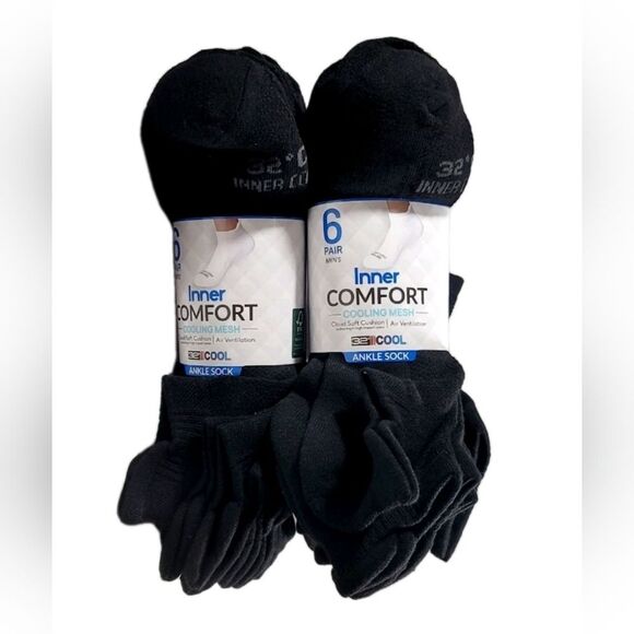 12-pair 32 DEGREEES Men's 6pk Inner Comfort Ankle Socks Cooling Mesh Black NIP - Picture 1 of 6